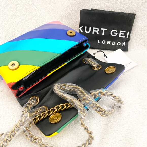 Kurt Geiger London Leather Mini Kensington Rainbow Stripe Crossbody Bag NWT - Picture 7 of 11
